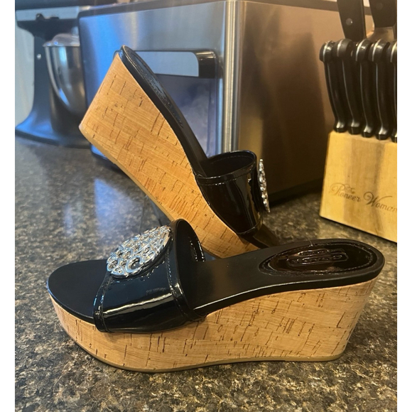 Coach Judith Black Patent Leather Cork Wedges - Picture 10 of 10